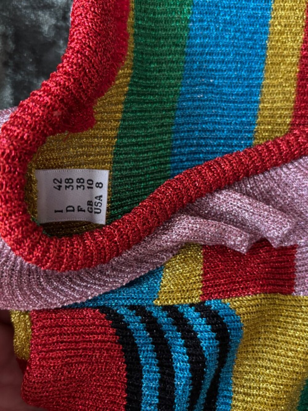 MOSCHINO 2019 Metallic Rainbow Striped Ruffled Knit Mini Dress - Picture 6 of 10